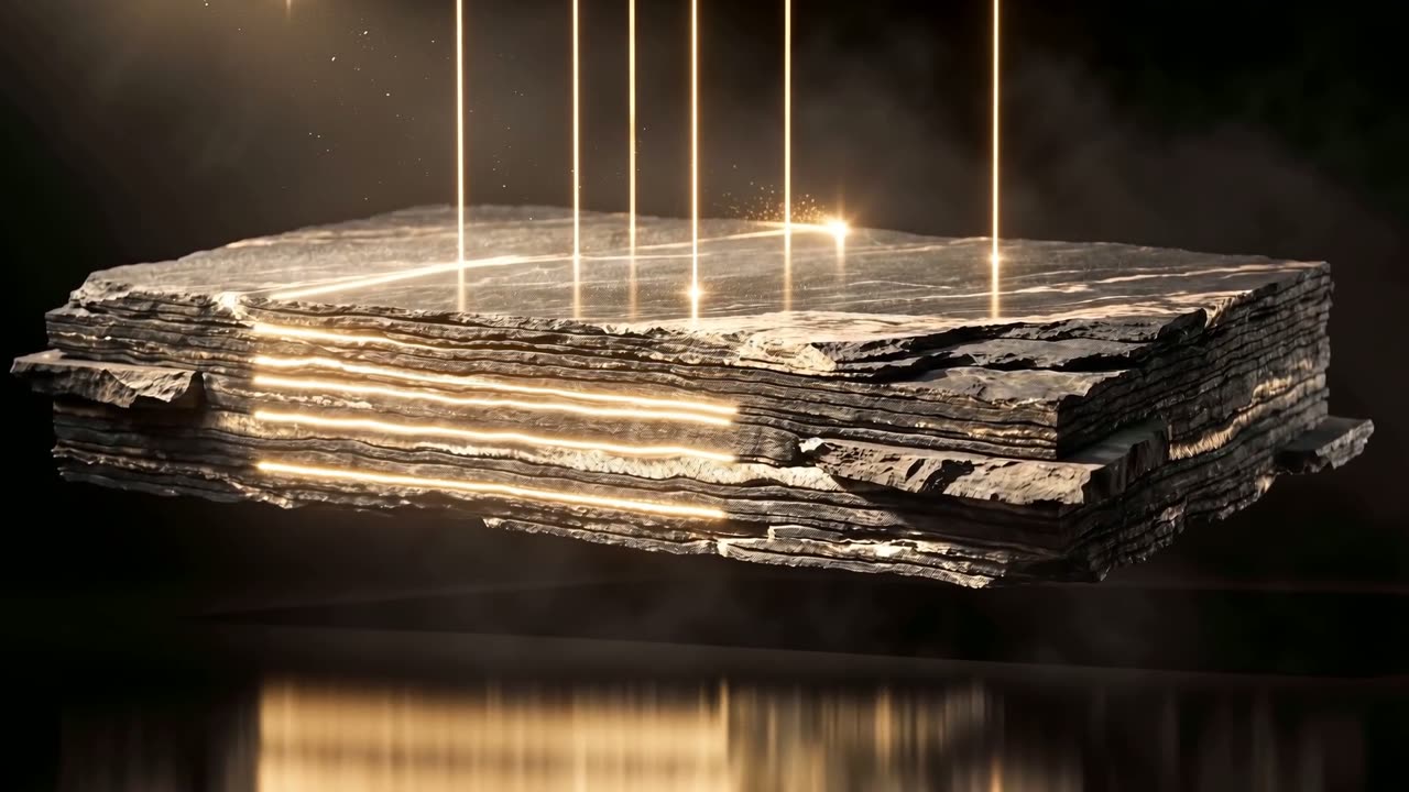 Beams of light scanning a raw layered slab